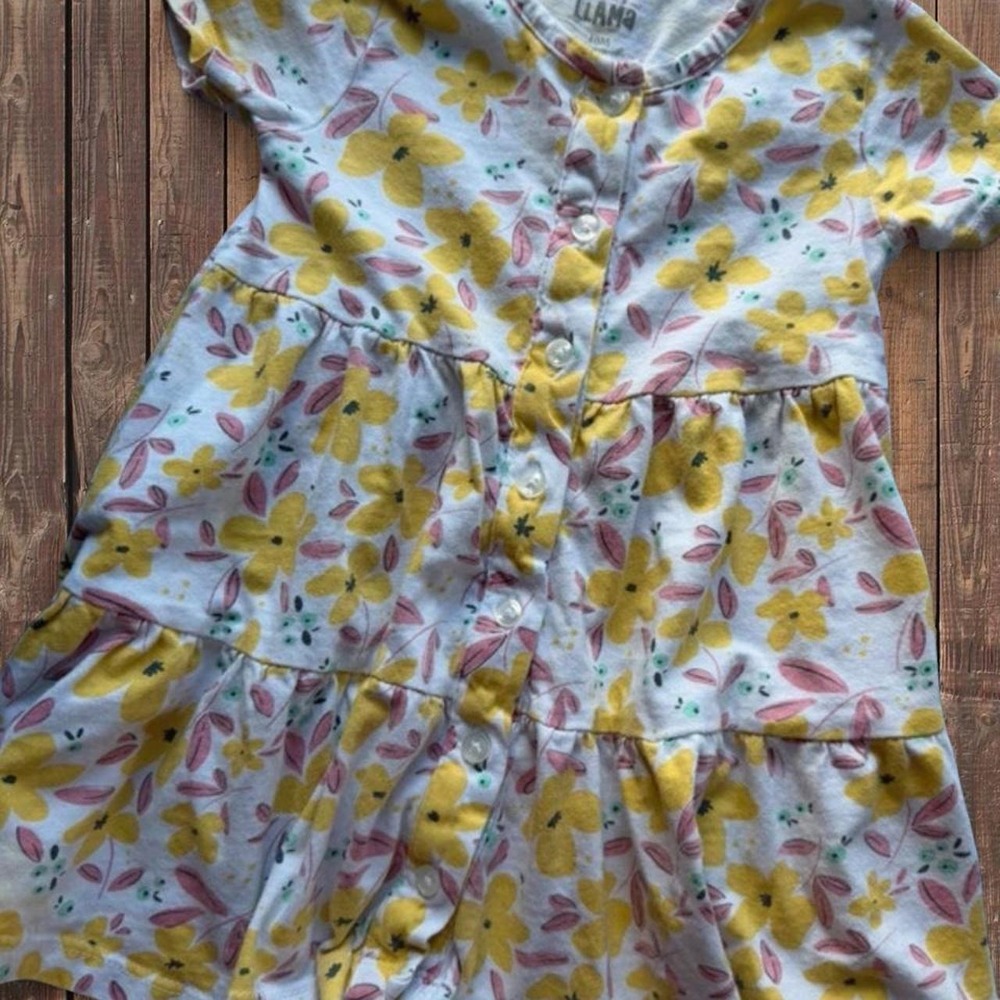 Laughing Llama Yellow Pink Floral Cotton Baby Dress 18 Months